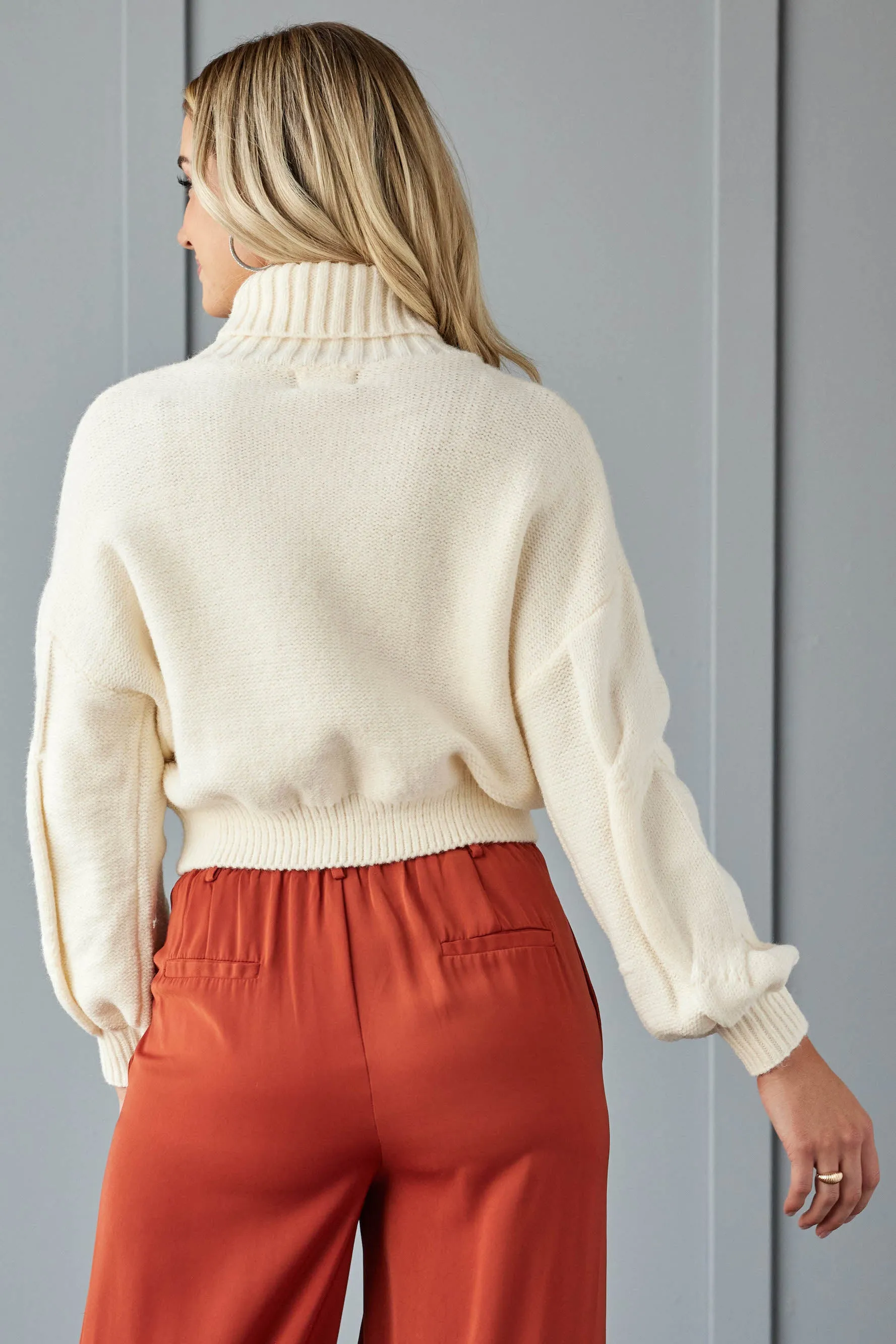 Vanilla Turtleneck Thick Cable Knit Sweater sold by Lime Lush product image thumbnail 4