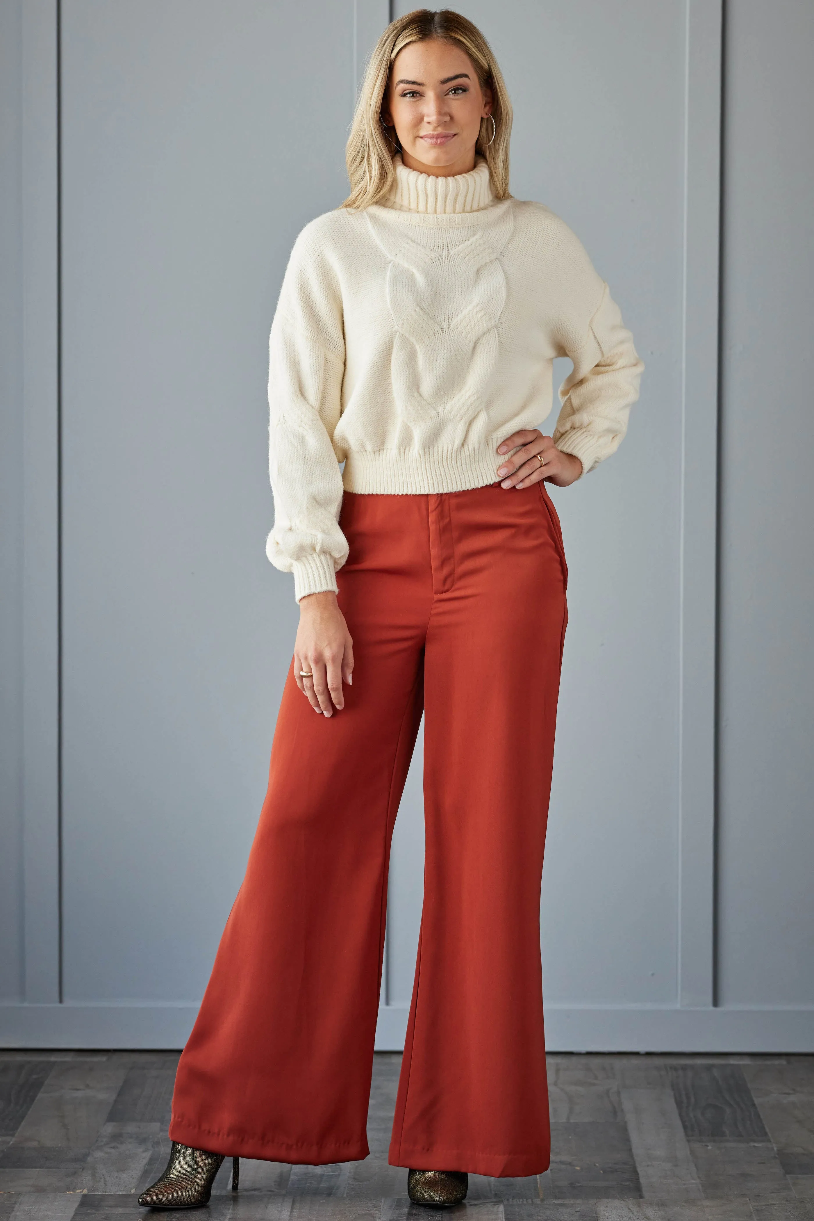 Vanilla Turtleneck Thick Cable Knit Sweater sold by Lime Lush product image thumbnail 2