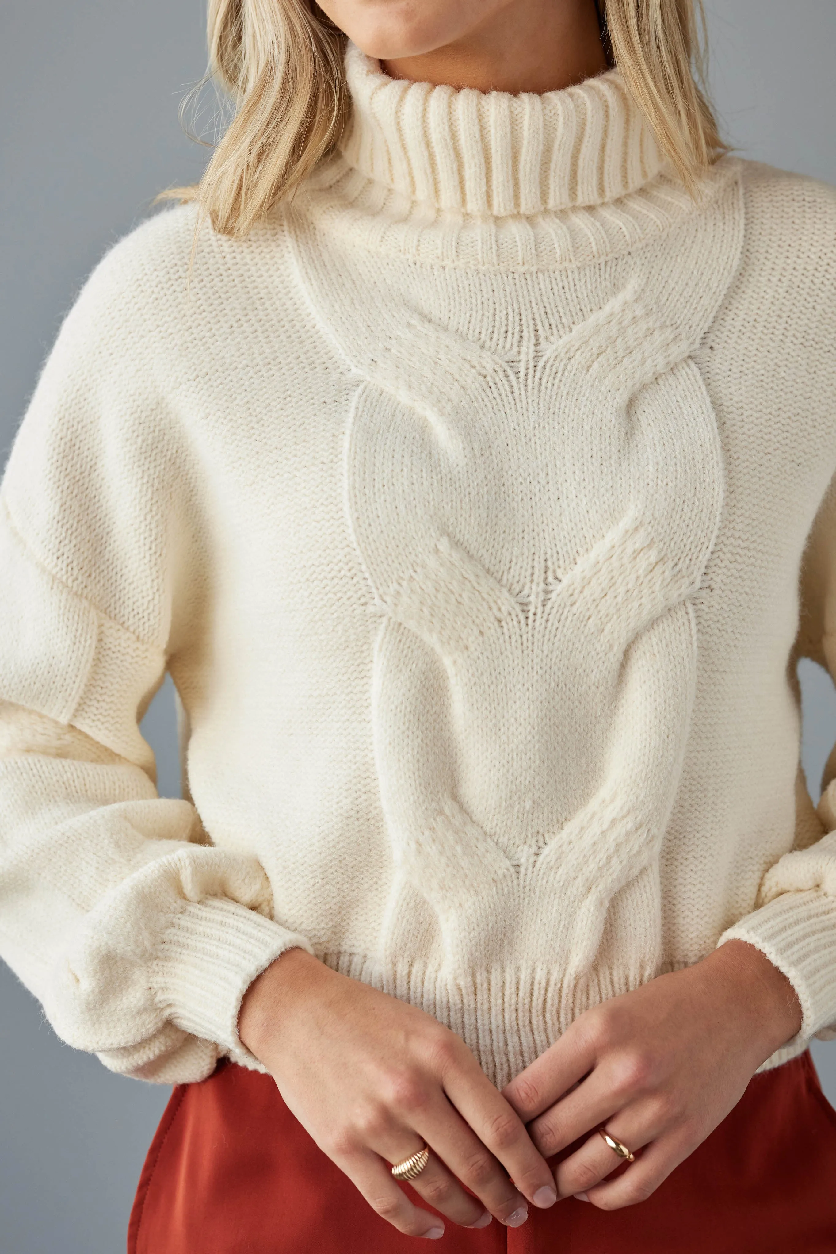 Vanilla Turtleneck Thick Cable Knit Sweater sold by Lime Lush product image thumbnail 5
