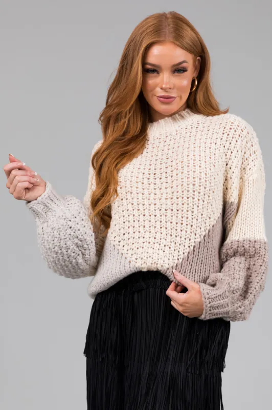 She+Sky Cream Colorblock Long Sleeve Sweater sold by Lime Lush