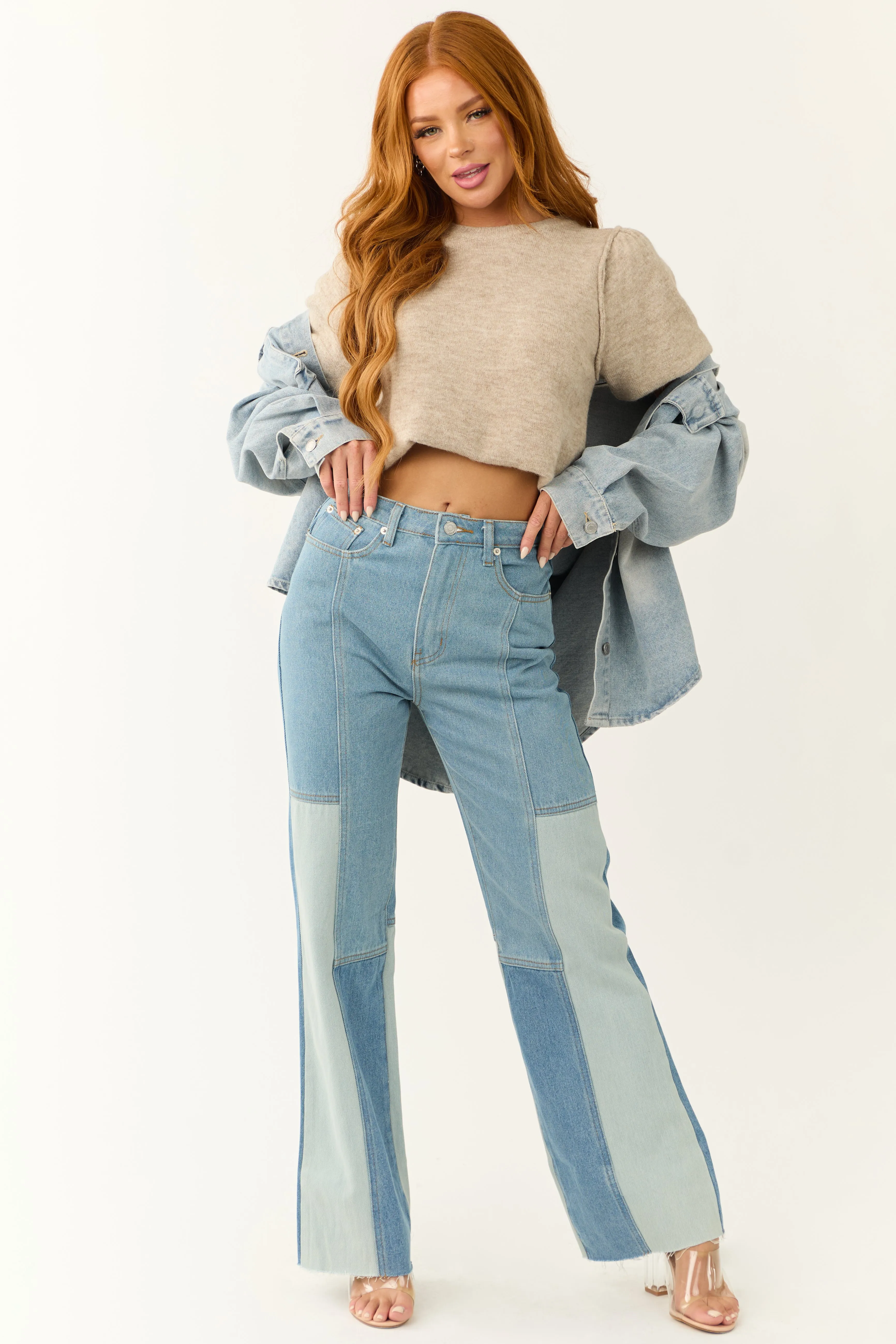 Medium Wash Colorblock Wide Leg Jeans sold by Lime Lush product image thumbnail 2