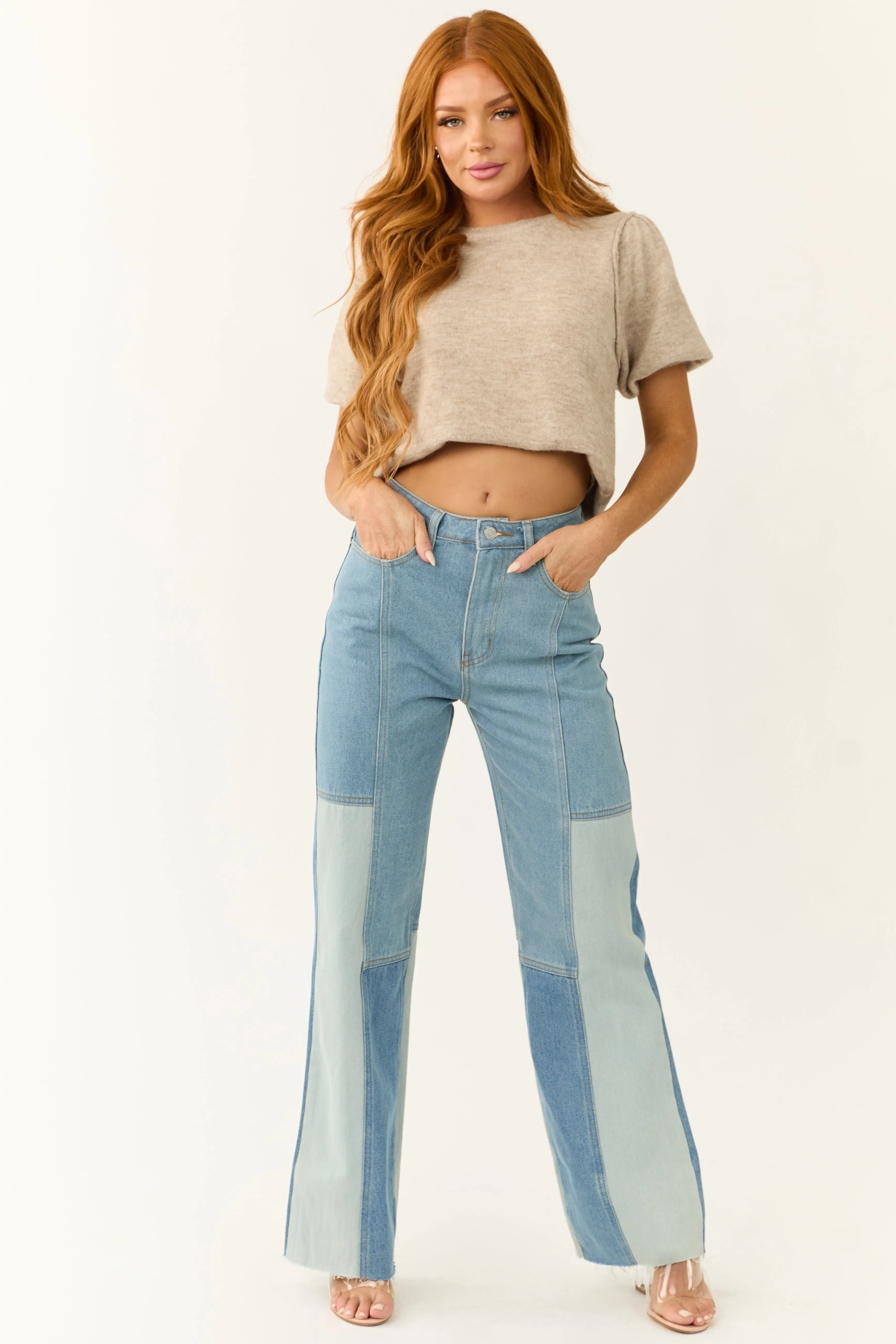 Medium Wash Colorblock Wide Leg Jeans sold by Lime Lush product image thumbnail 5