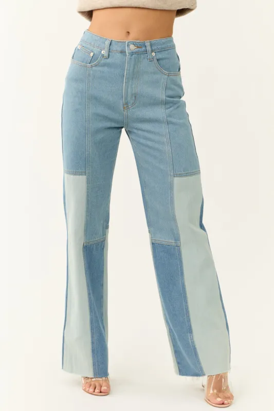 Medium Wash Colorblock Wide Leg Jeans sold by Lime Lush