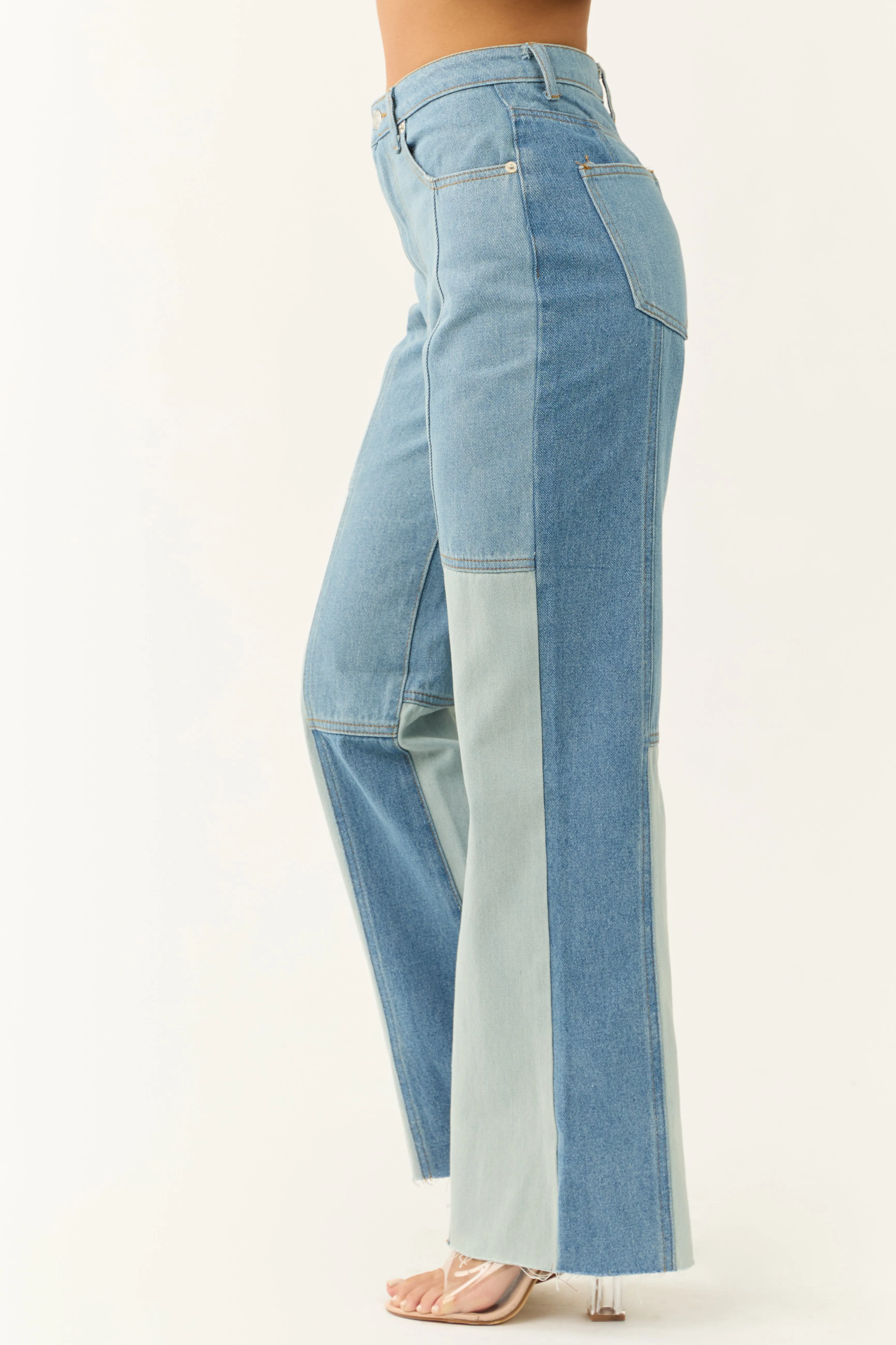 Medium Wash Colorblock Wide Leg Jeans sold by Lime Lush product image thumbnail 3