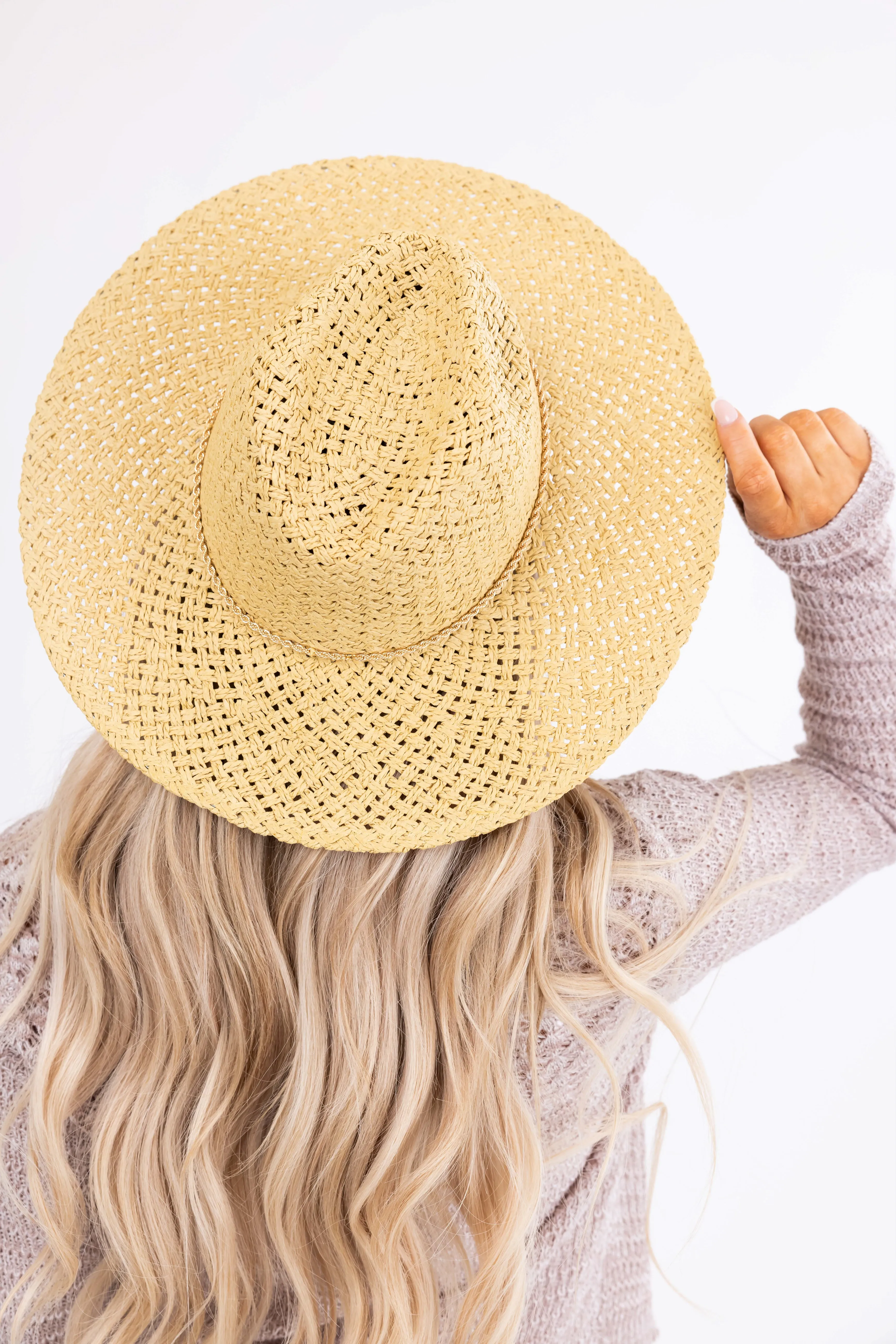 Beige Basket Weave Dainty Chain Sun Hat sold by Lime Lush product image thumbnail 3
