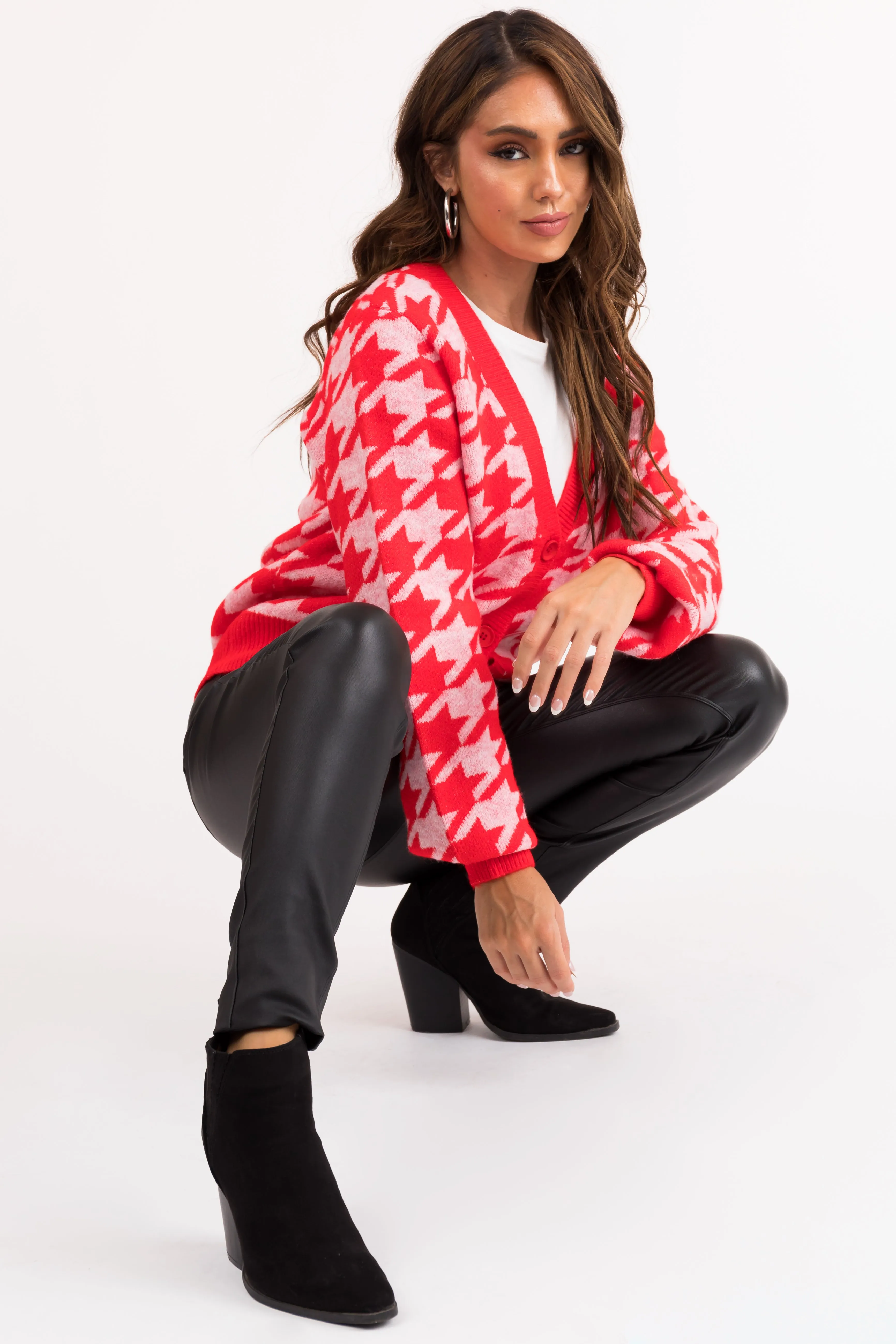 Scarlet Houndstooth Button Down Cardigan sold by Lime Lush product image thumbnail 4