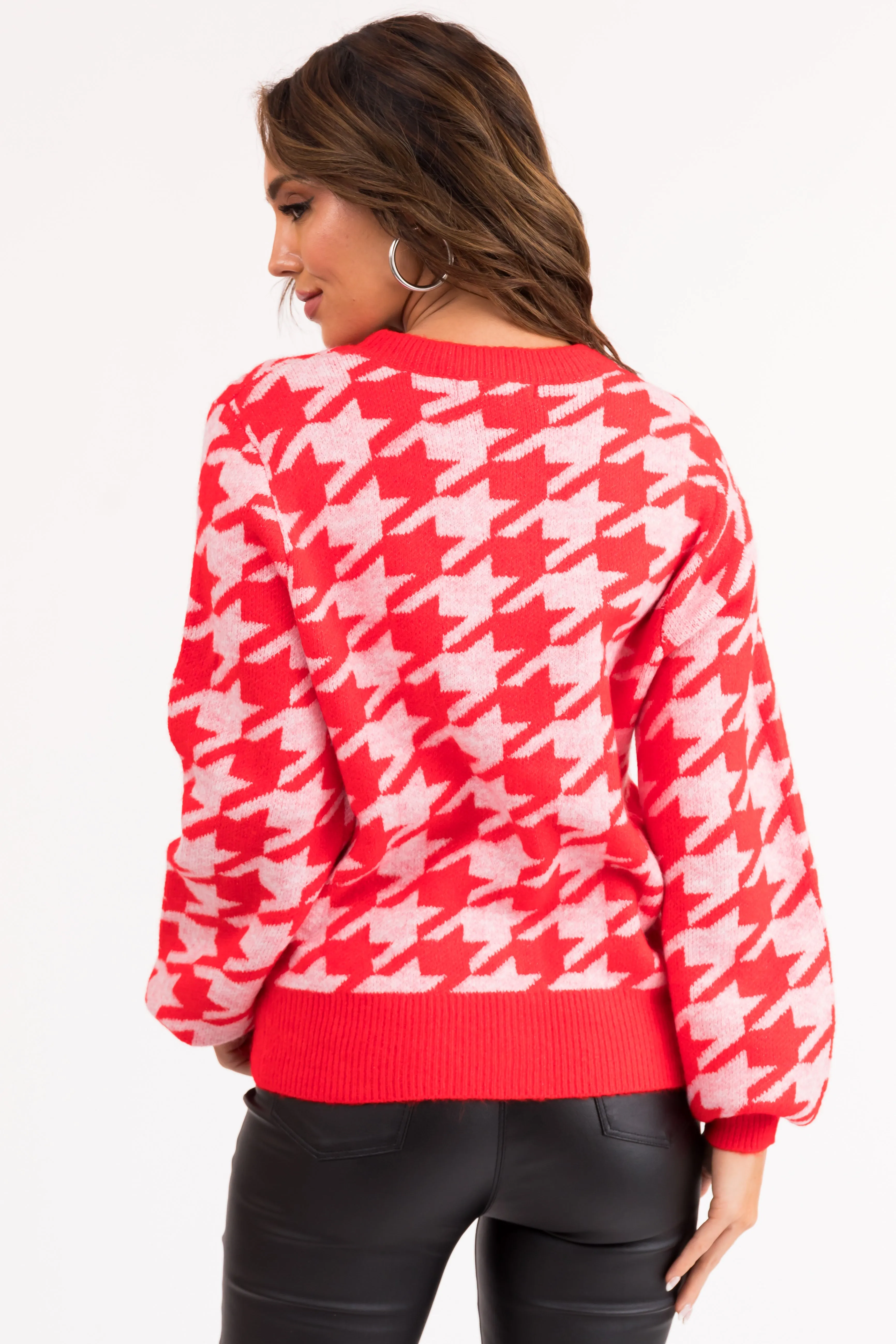 Scarlet Houndstooth Button Down Cardigan sold by Lime Lush product image thumbnail 3