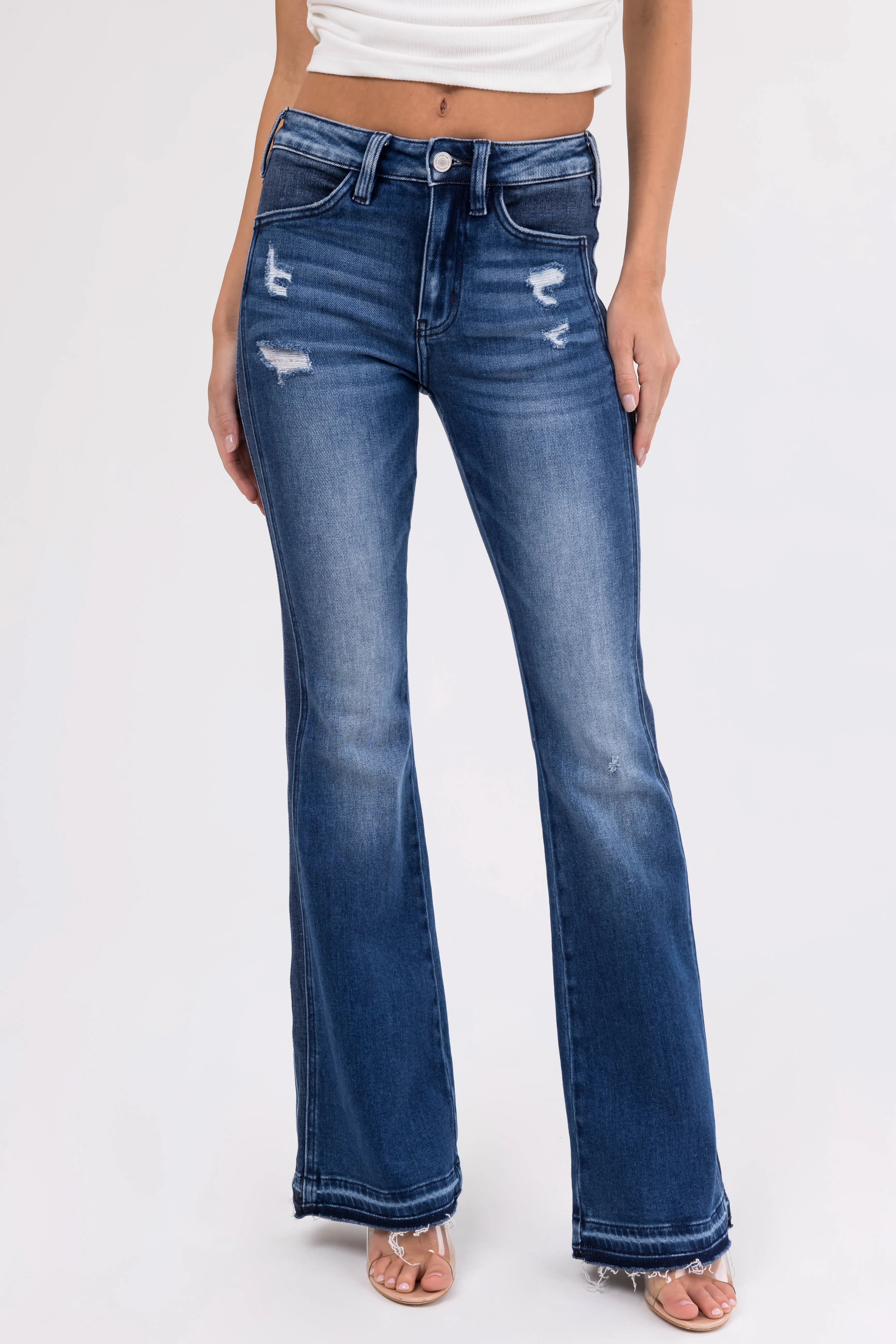 KanCan Dark Washed Double Seam Flare Jeans sold by Lime Lush