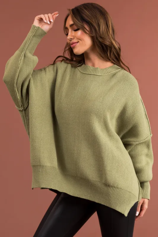 Sage Oversized Drop Shoulder Cozy Sweater sold by Lime Lush