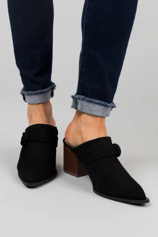 Black Faux Suede Pointed Toe Mules sold by Lime Lush