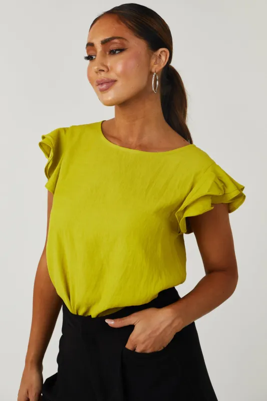 Hazy Lime Ruffle Cap Sleeve Textured Blouse sold by Lime Lush