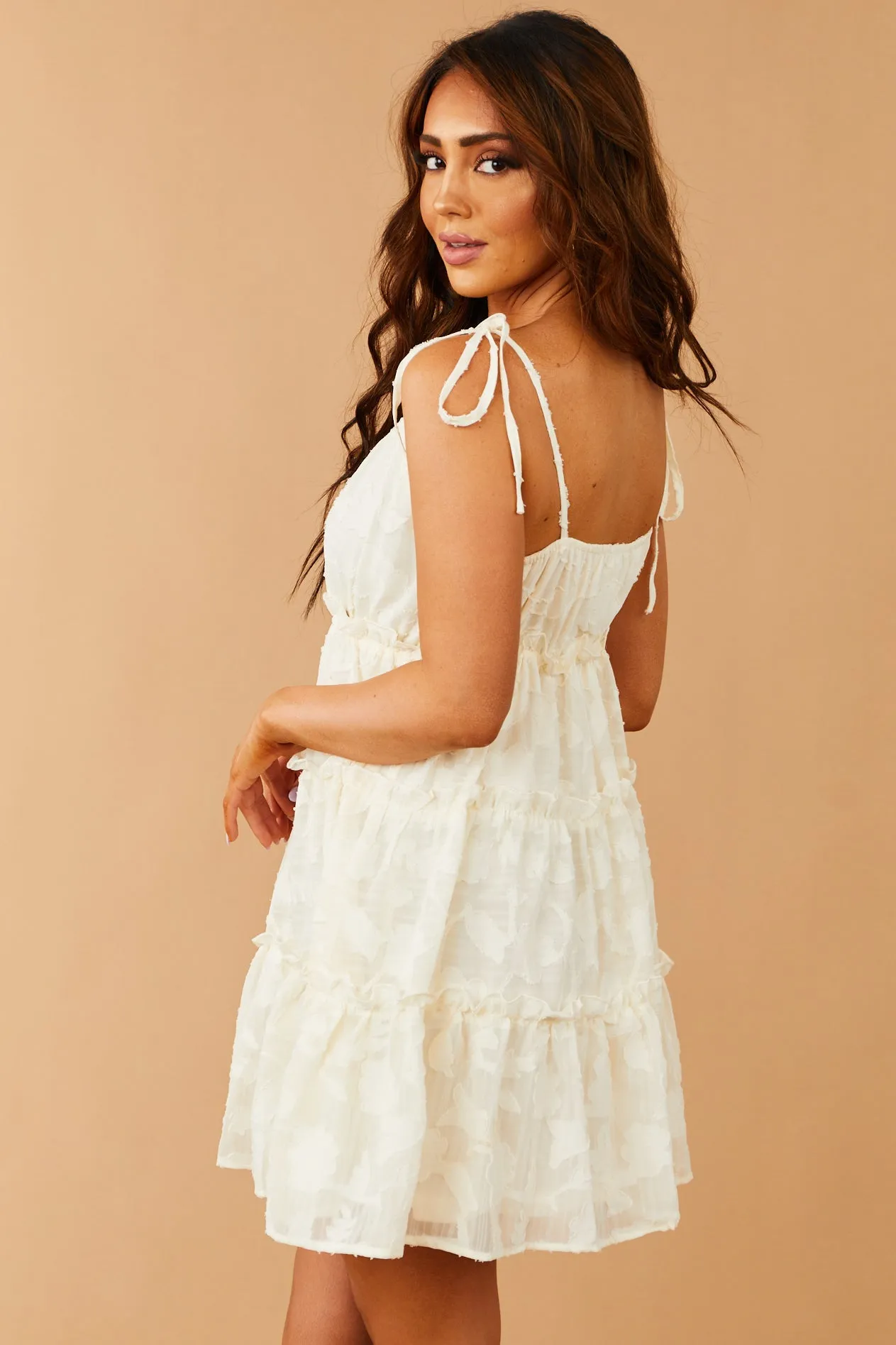 Flying Tomato Cream Swiss Dot Ruffle Tiered Mini Dress sold by Lime Lush product image thumbnail 4