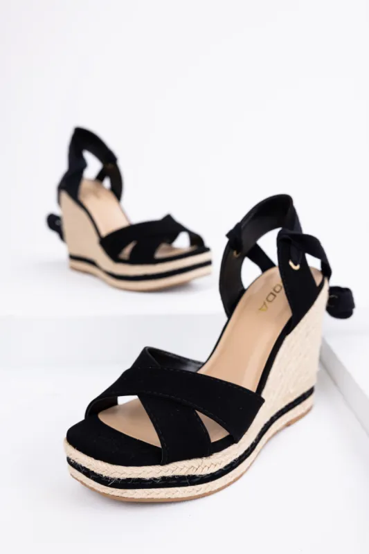 Black Cross Strap Lace Up Espadrille Wedges sold by Lime Lush