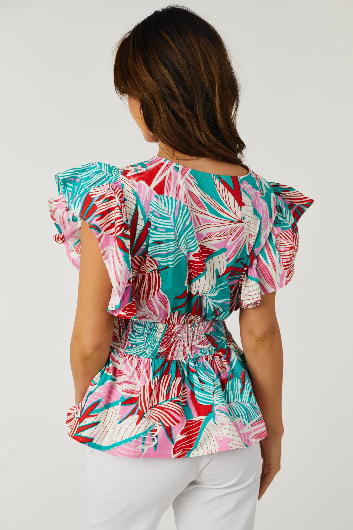 Flying Tomato Bubblegum Deep V Neck Ruffle Short Sleeve Top sold by Lime Lush product image thumbnail 4