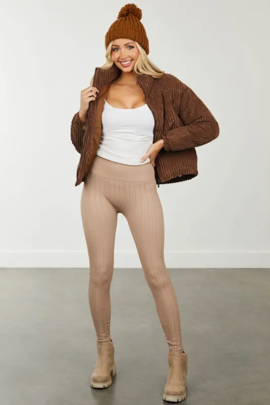 Latte Cable Knit High Waisted Leggings sold by Lime Lush