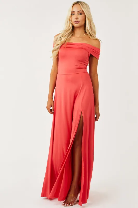 Watermelon Front Slit Off Shoulder Maxi Dress sold by Lime Lush