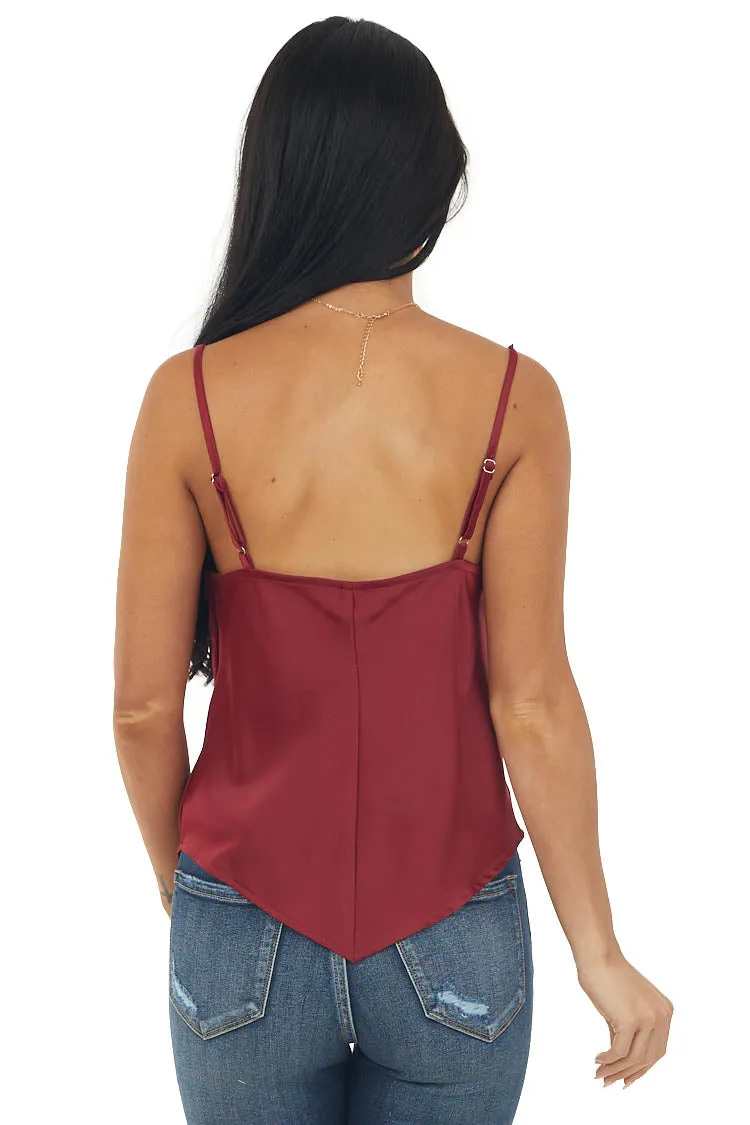 Burgundy Satin Cowl Neck Handkerchief Hem Cami sold by Lime Lush product image thumbnail 5
