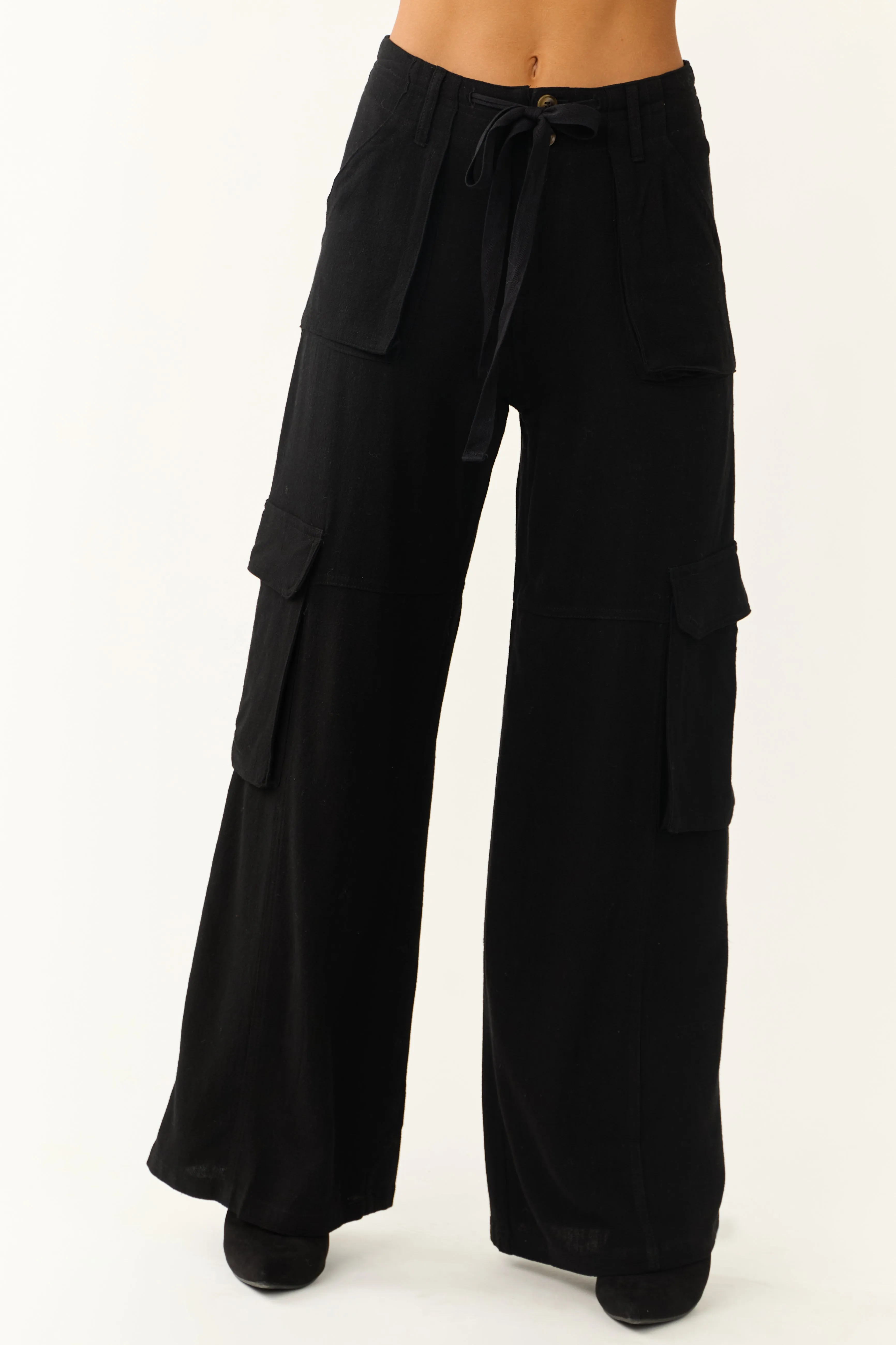 Black Relaxed Fit Wide Leg Cargo Pants sold by Lime Lush product image thumbnail 2