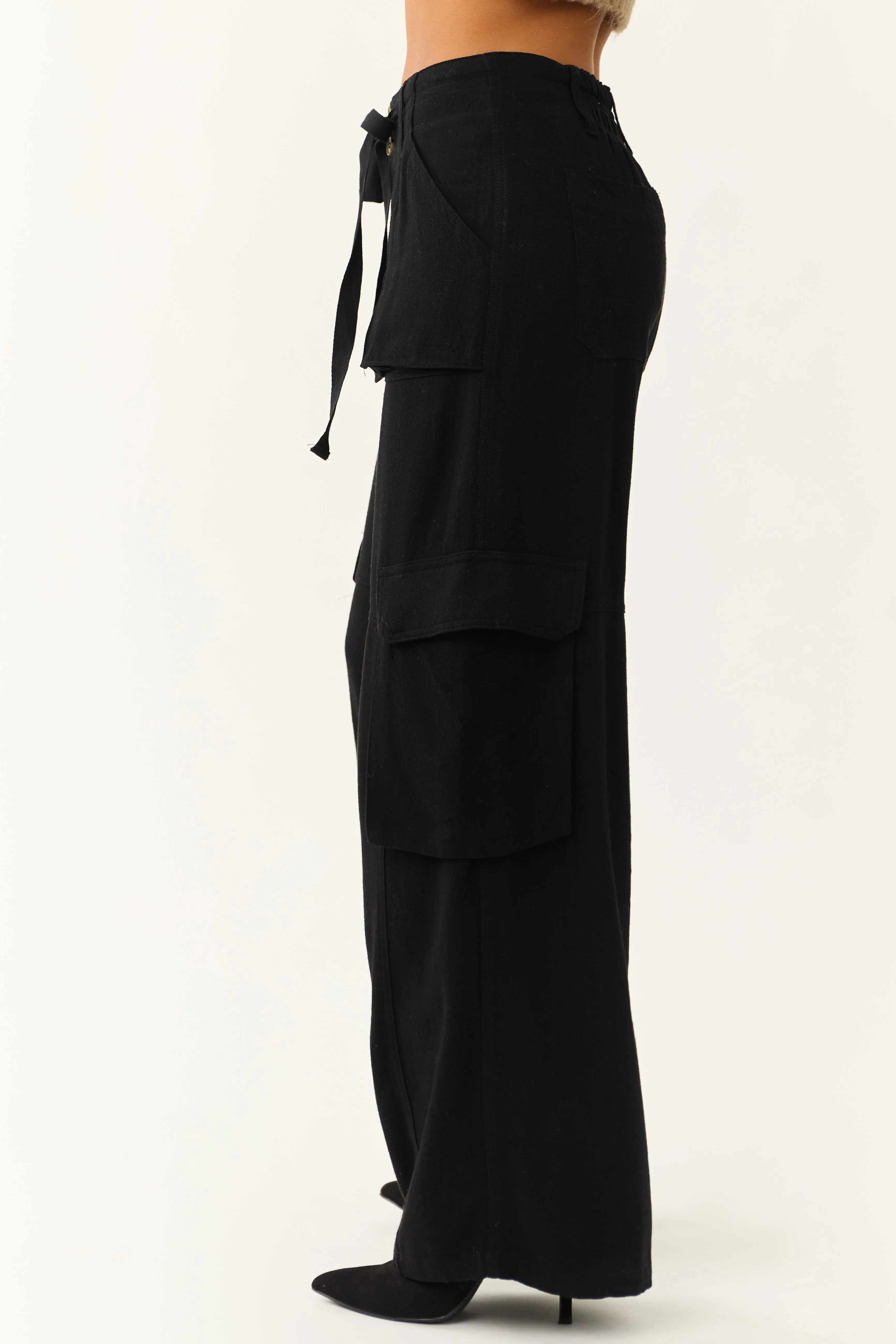 Black Relaxed Fit Wide Leg Cargo Pants sold by Lime Lush product image thumbnail 3