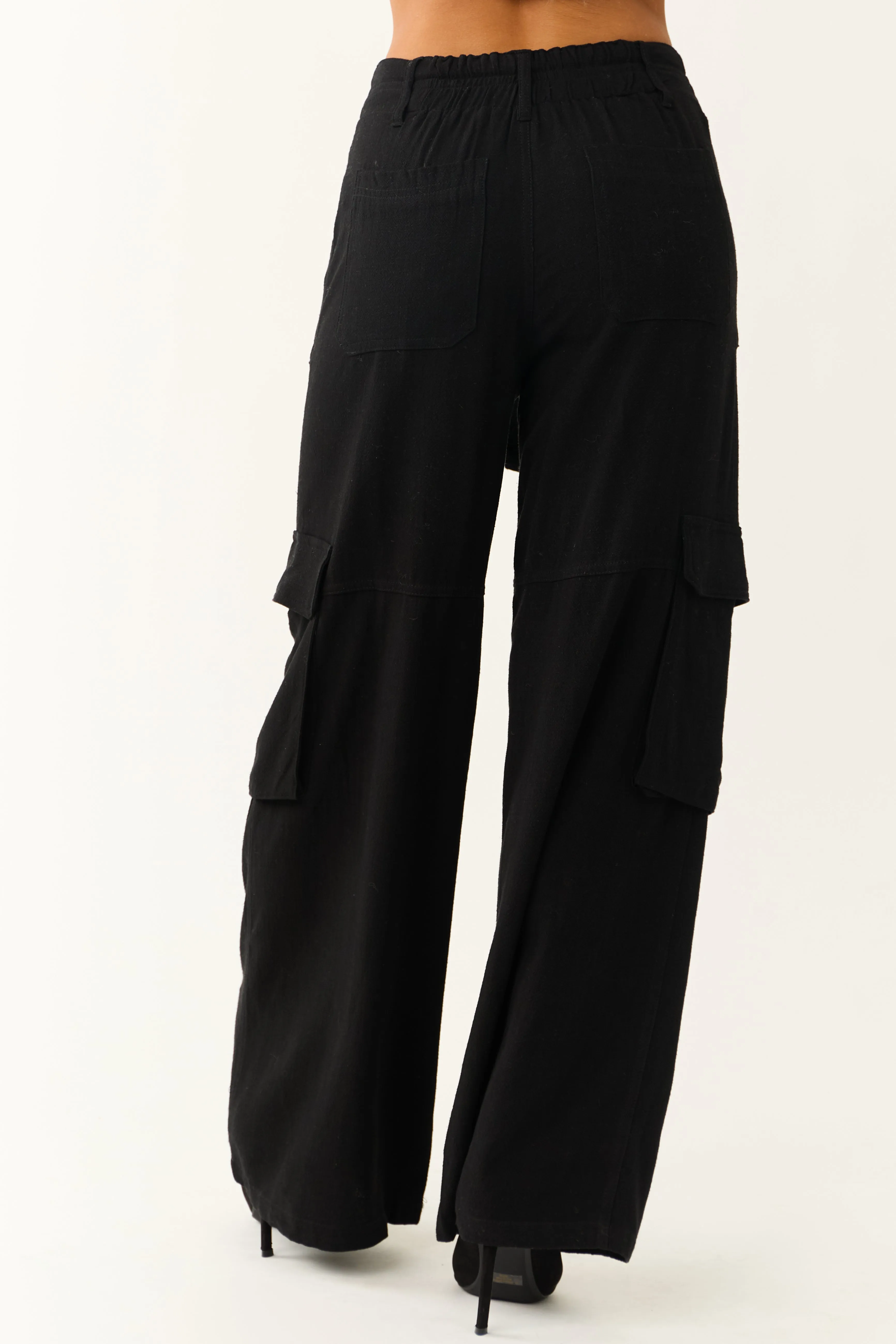 Black Relaxed Fit Wide Leg Cargo Pants sold by Lime Lush product image thumbnail 4
