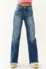 Risen Dark Wash High Rise Wide Leg Frayed Jeans sold by Lime Lush
