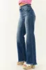 Risen Dark Wash High Rise Wide Leg Frayed Jeans sold by Lime Lush