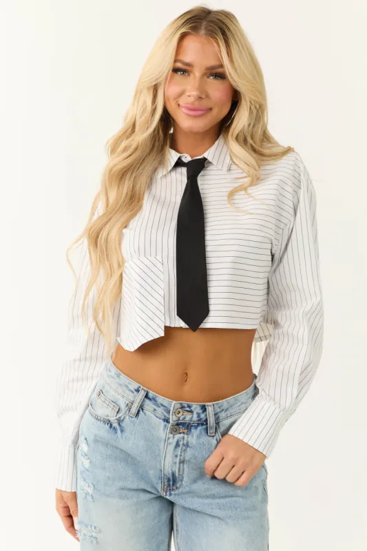 Off White Striped Crop Top with Neck Tie sold by Lime Lush