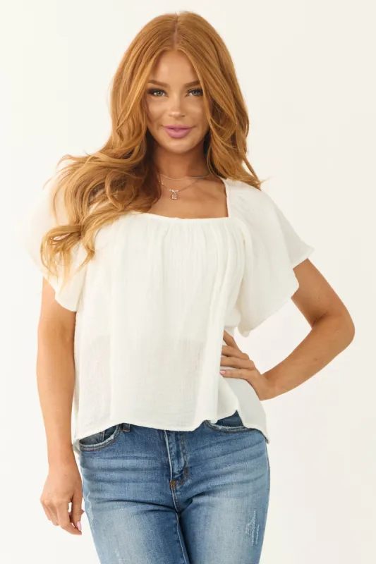 Off White Square Neck Short Sleeve Top sold by Lime Lush