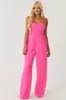 Vibrant Magenta Smocked Strapless Woven Jumpsuit sold by Lime Lush