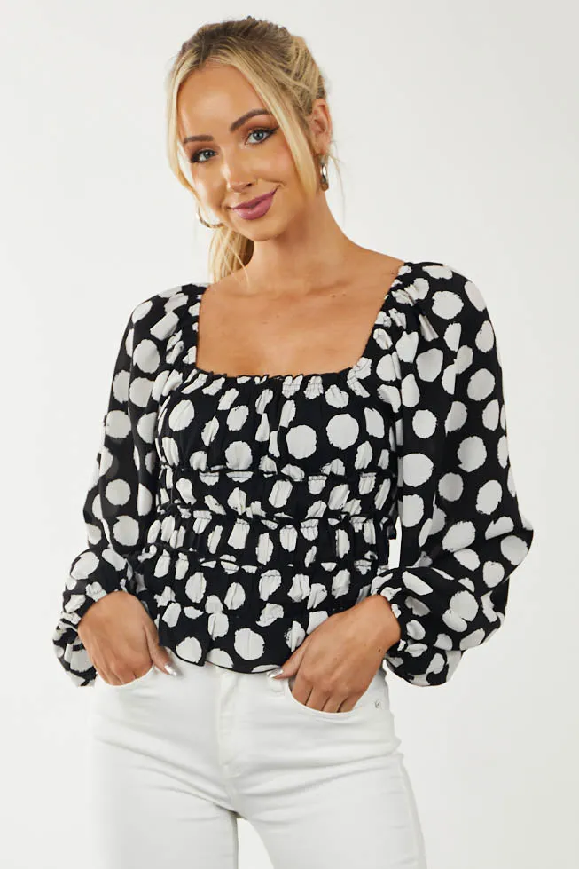Black Polka Dot Smocked Puff Sleeve Bodysuit sold by Lime Lush