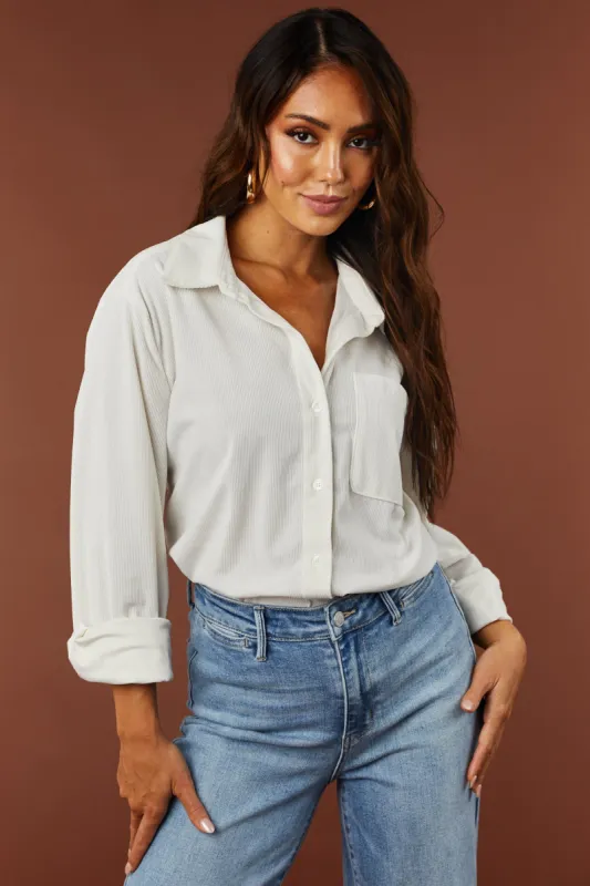 Coconut Corduroy Button Down Collared Blouse sold by Lime Lush