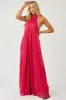 Hot Pink Lined Chiffon Wide Leg Halter Jumpsuit sold by Lime Lush
