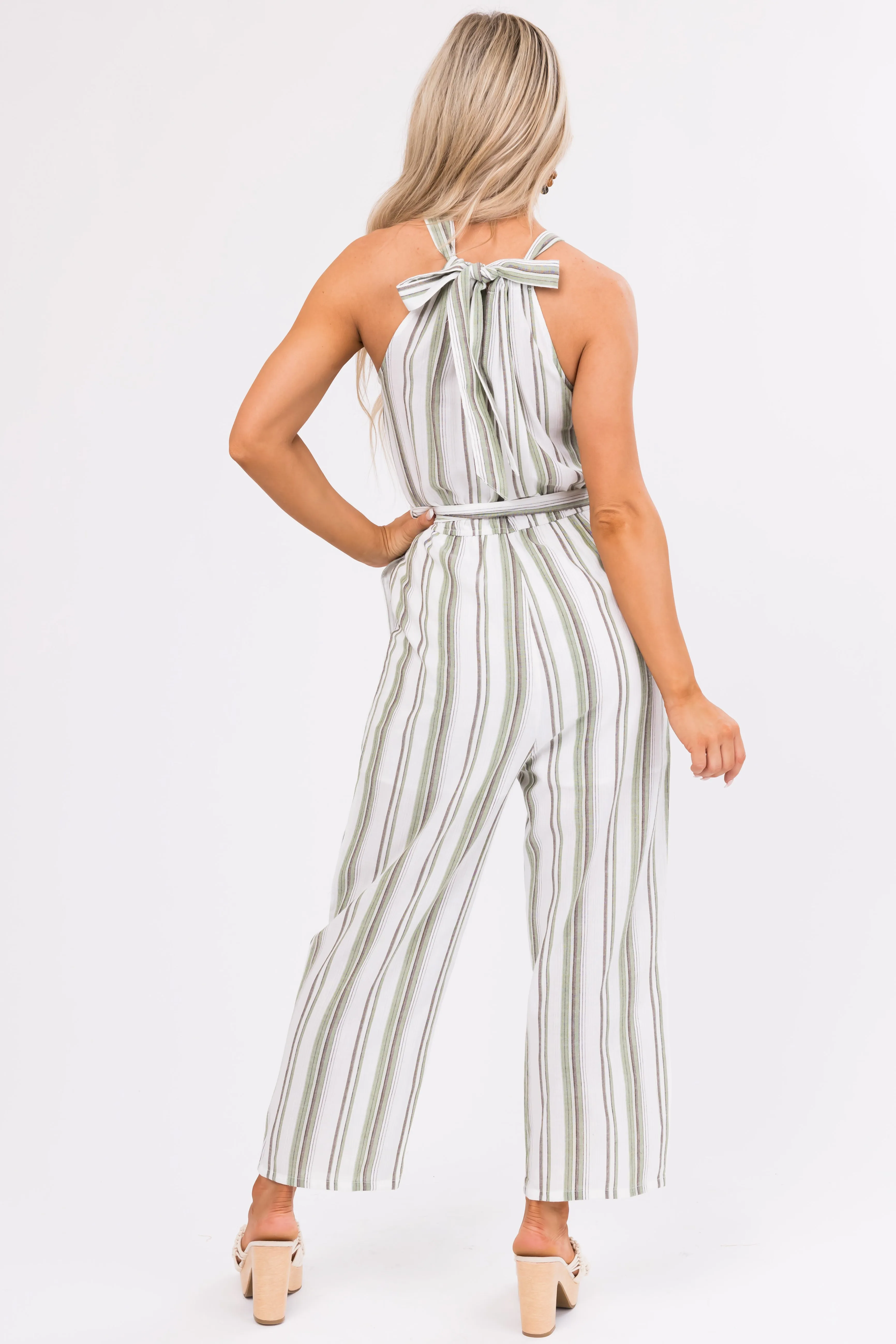Ivory Striped Sleeveless Waist Tie Jumpsuit sold by Lime Lush product image thumbnail 5