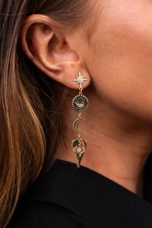 Gold Star and Moon Charm Dangle Earrings sold by Lime Lush