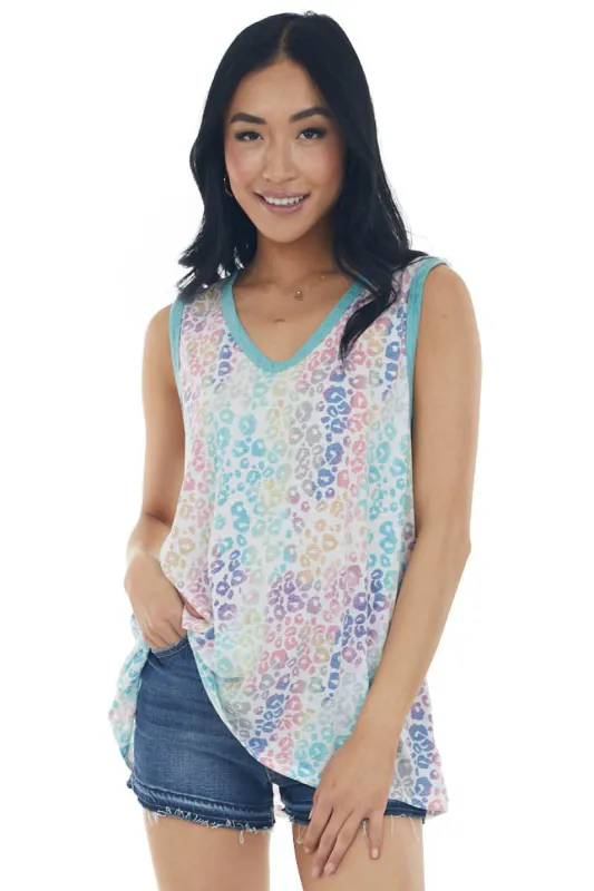 Seafoam Multicolored Leopard Print Tank Top made by BiBi