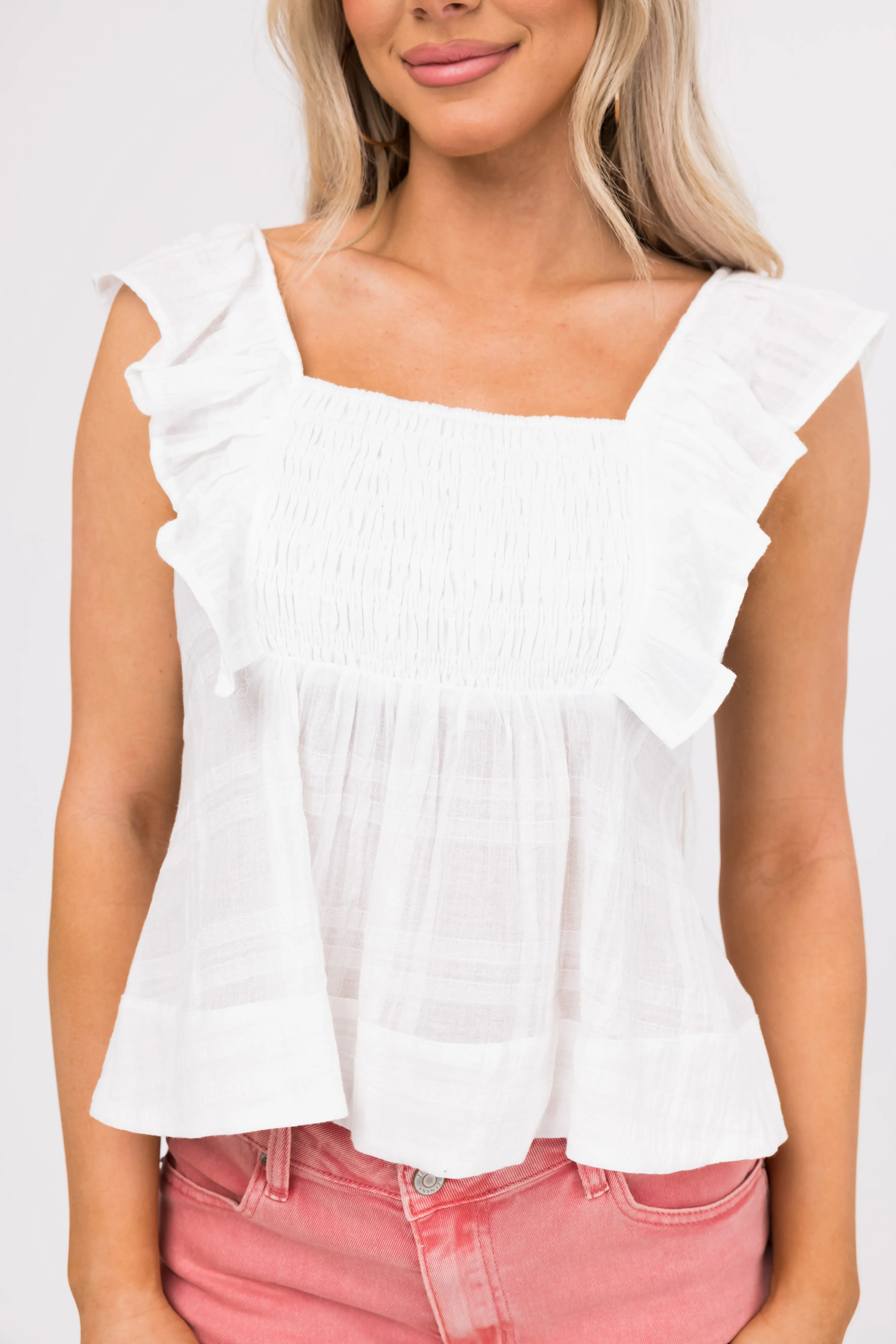 White Ruffled Short Sleeve Smocked Top sold by Lime Lush product image thumbnail 4