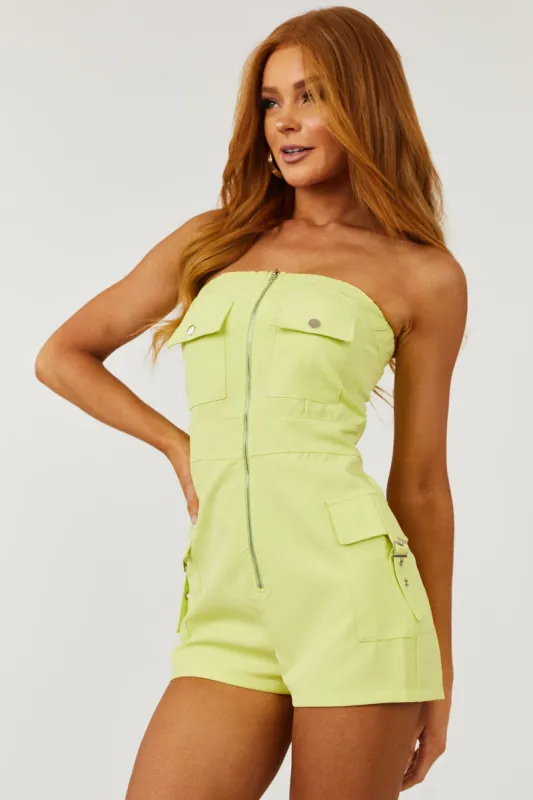 Lime Strapless Pocketed Zipper Front Romper sold by Lime Lush