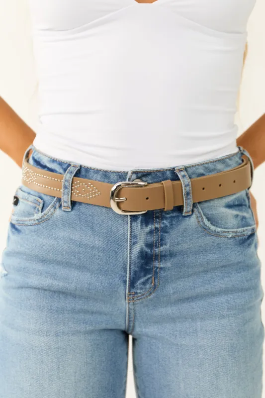 Latte Faux Leather Studded Belt with Silver Buckle sold by Lime Lush