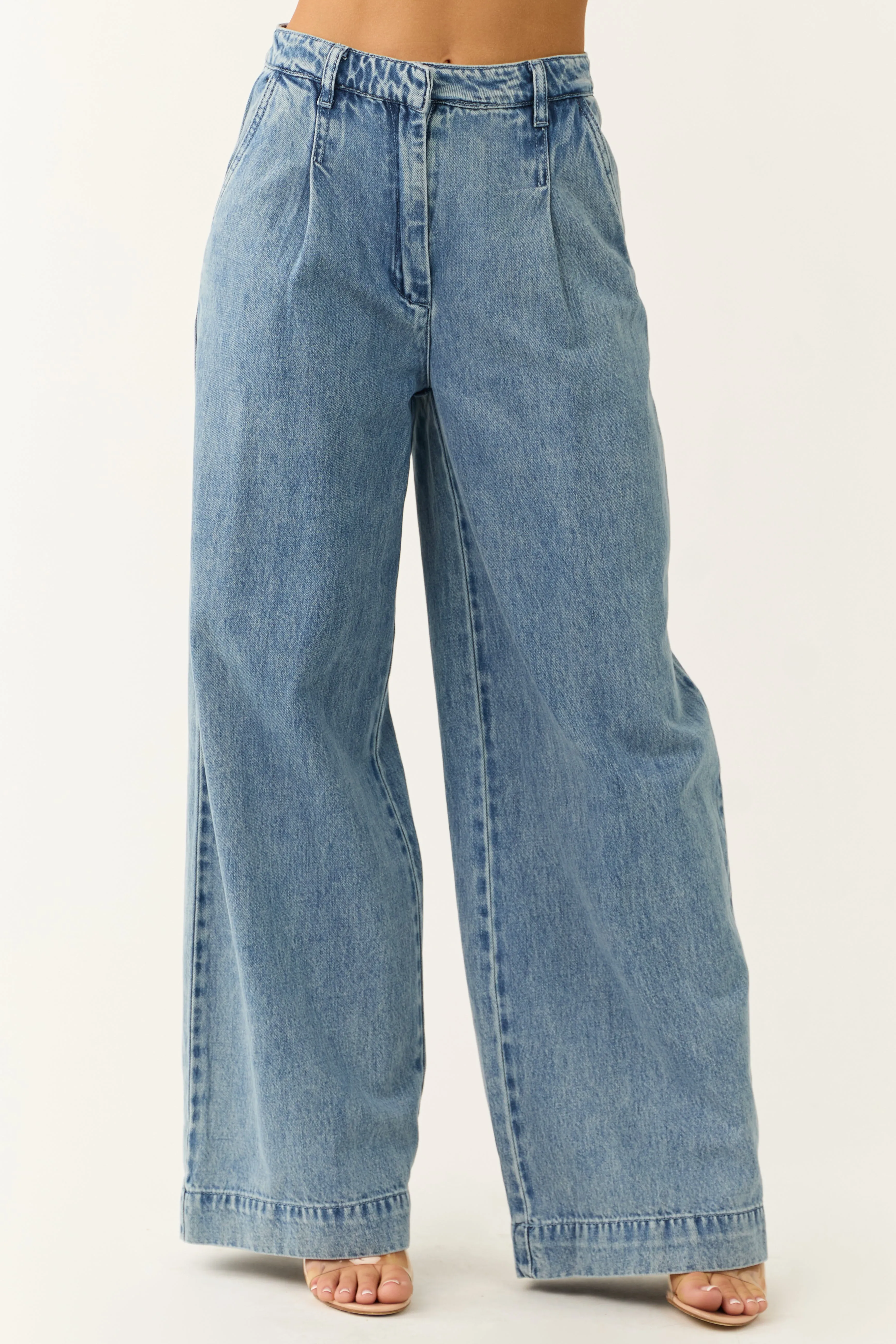 Signature8 Medium Wash Wide Leg High Rise Jeans sold by Lime Lush