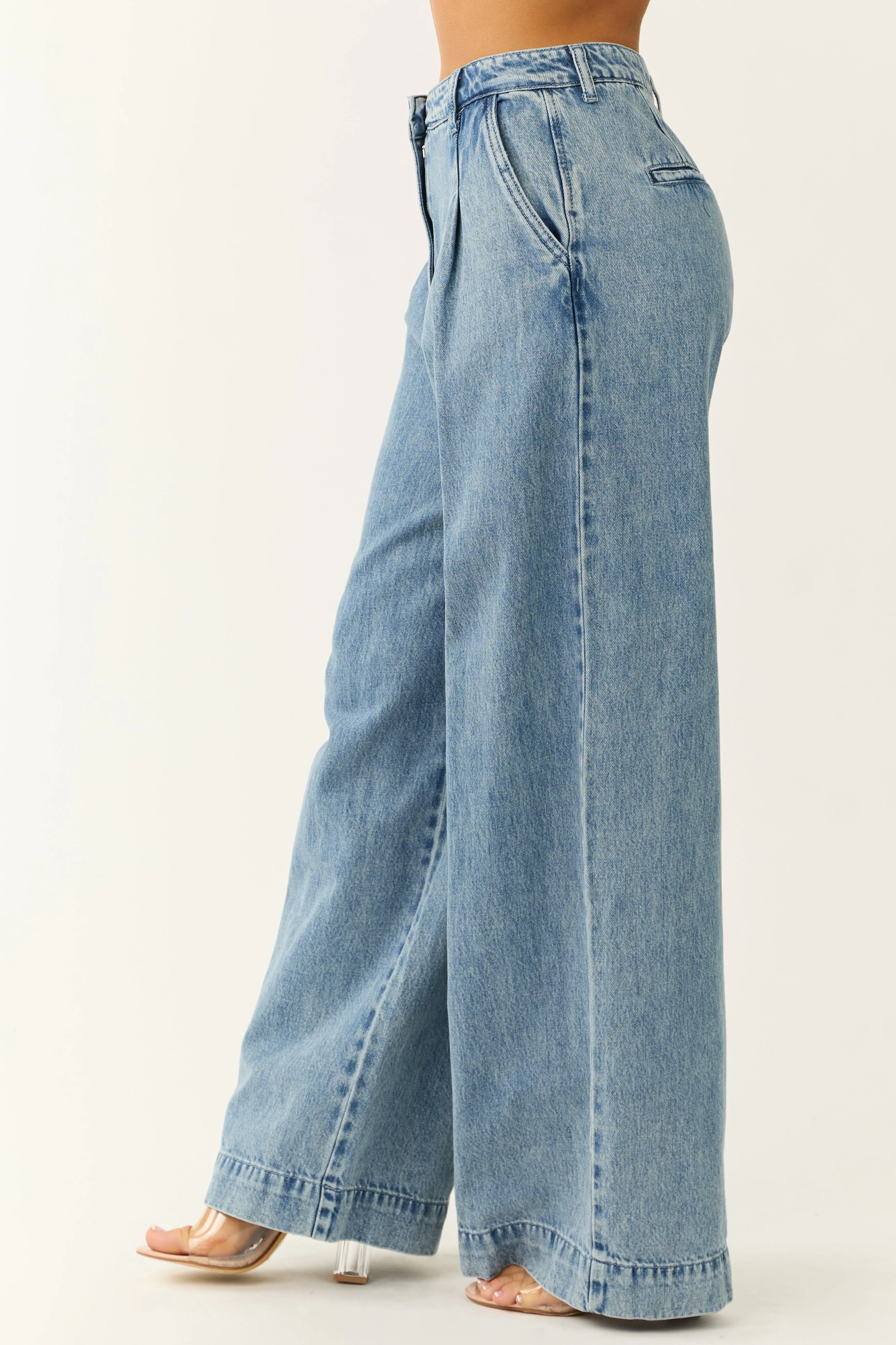 Signature8 Medium Wash Wide Leg High Rise Jeans sold by Lime Lush product image thumbnail 3