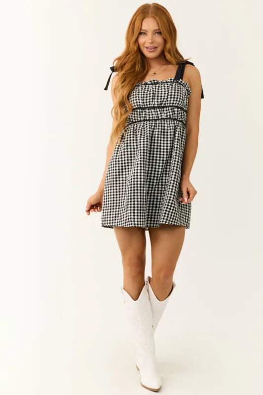 Black and Off White Plaid Tie Strap Mini Dress sold by Lime Lush