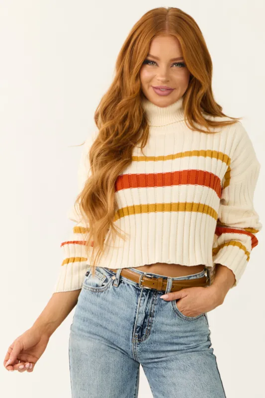 Cream Striped Turtleneck Cropped Sweater sold by Lime Lush