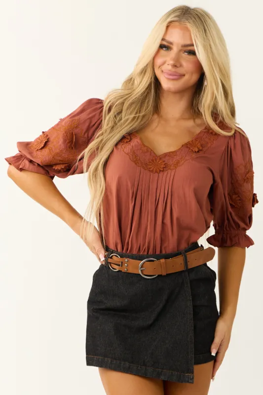 Spice Floral Embellished Half Sleeve Blouse sold by Lime Lush