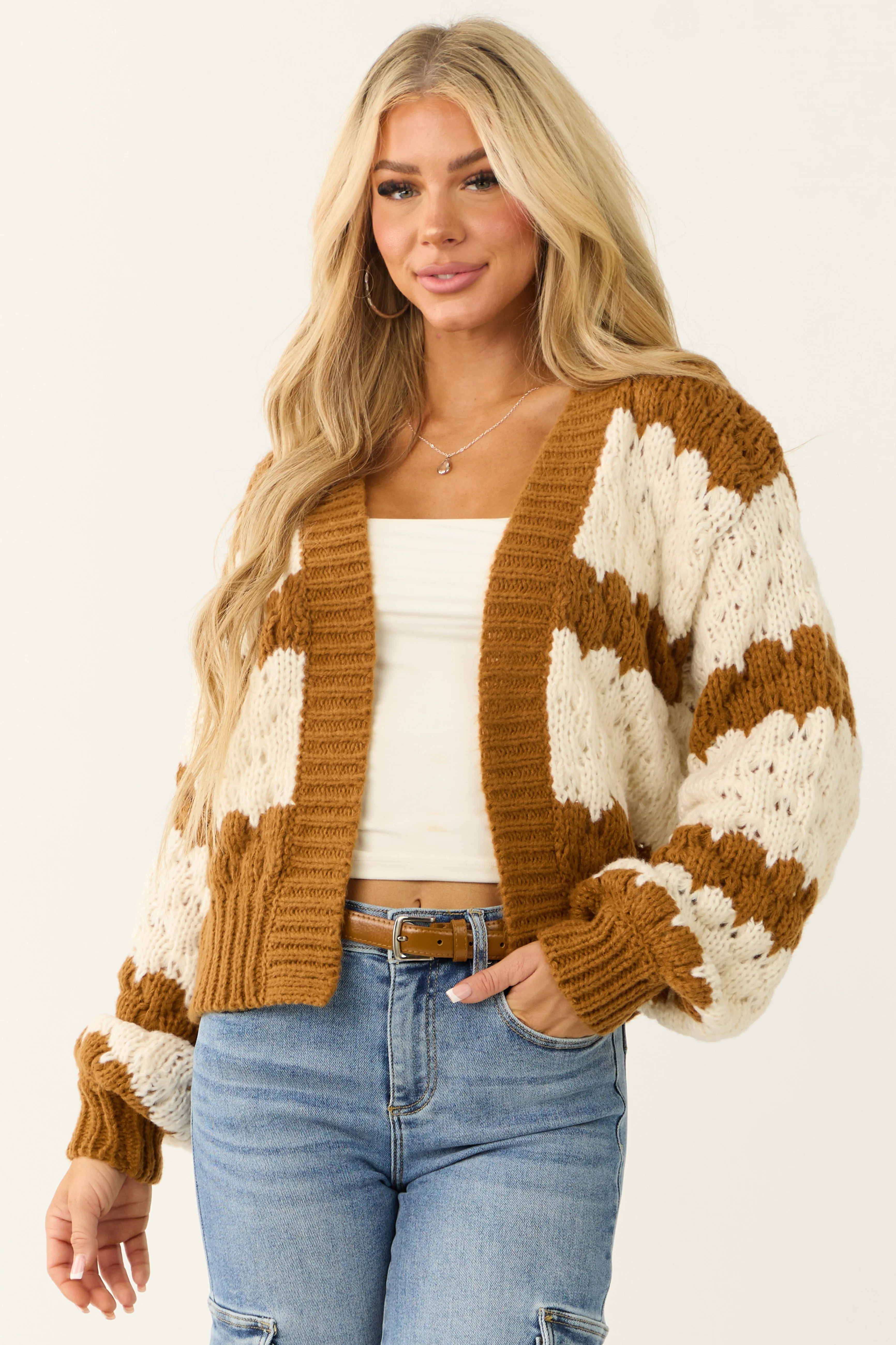 Brown Sugar Striped Long Sleeve Open Cardigan sold by Lime Lush