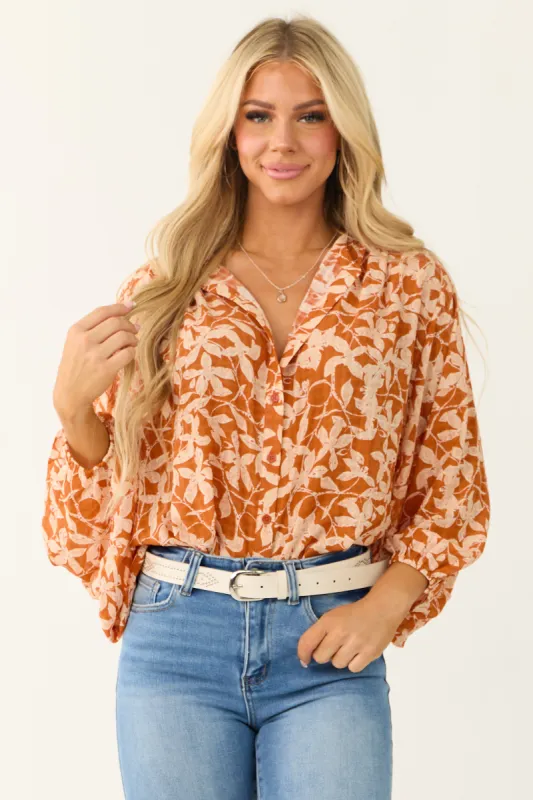 Sedona and Apricot Floral Print Buttoned Top made by JODIFL