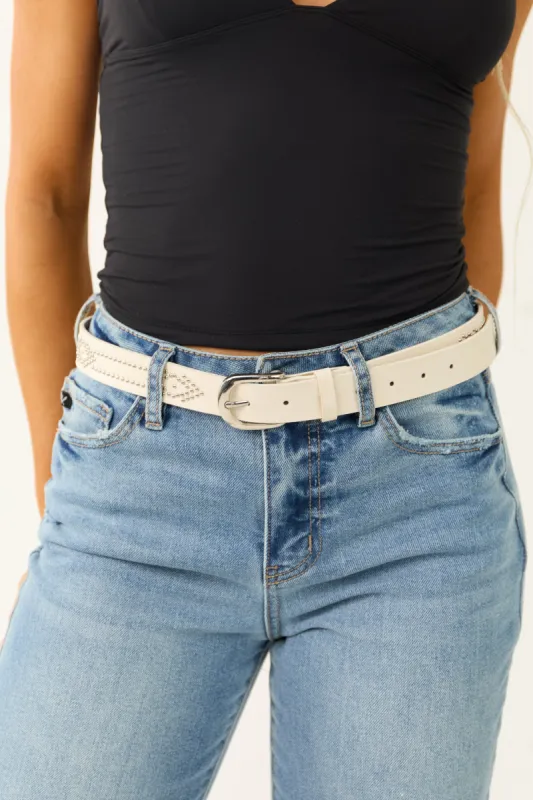 Ivory Faux Leather Studded Belt with Silver Buckle sold by Lime Lush