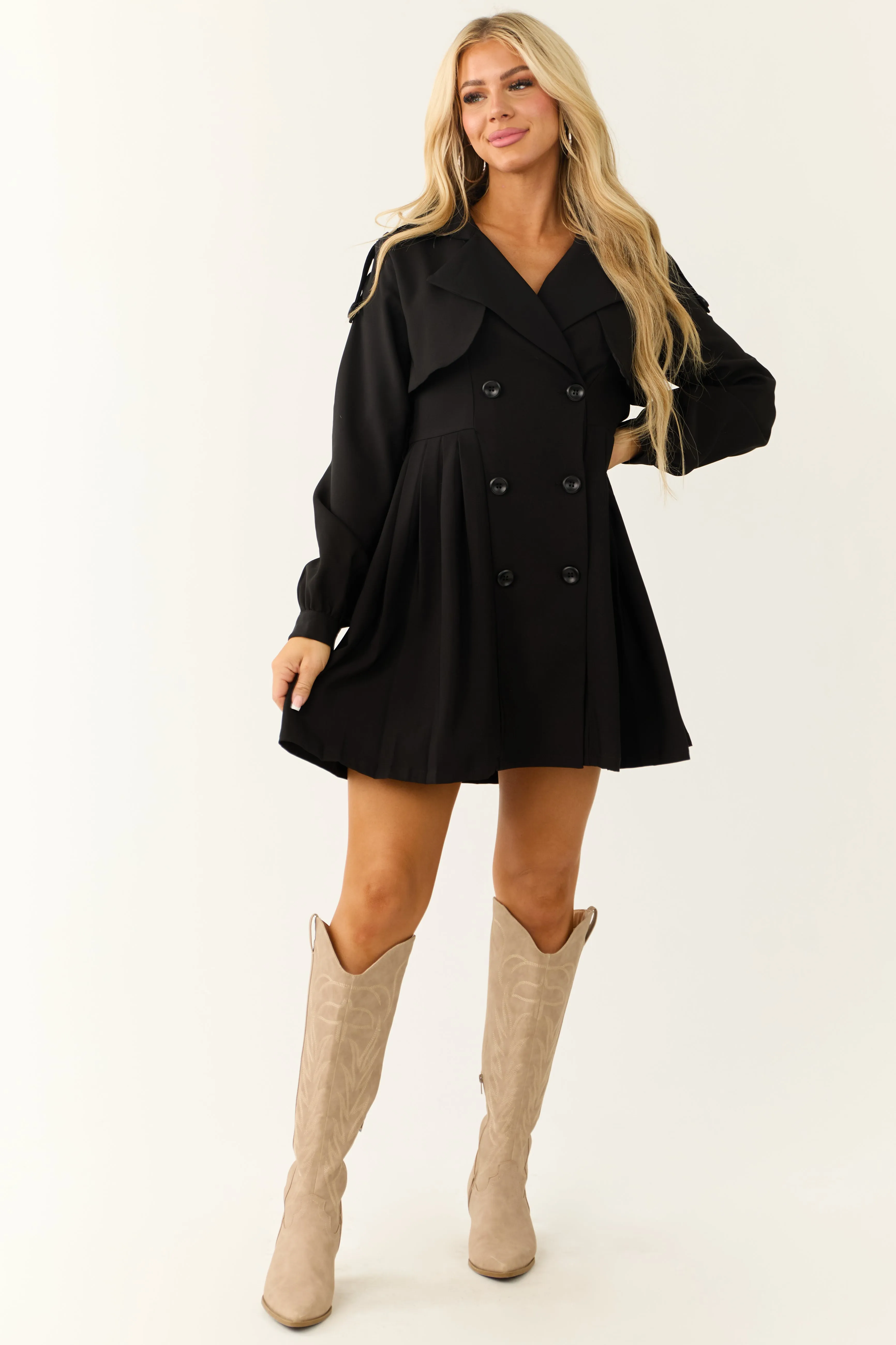Black Long Sleeve Button Down Trench Coat Dress sold by Lime Lush product image thumbnail 2
