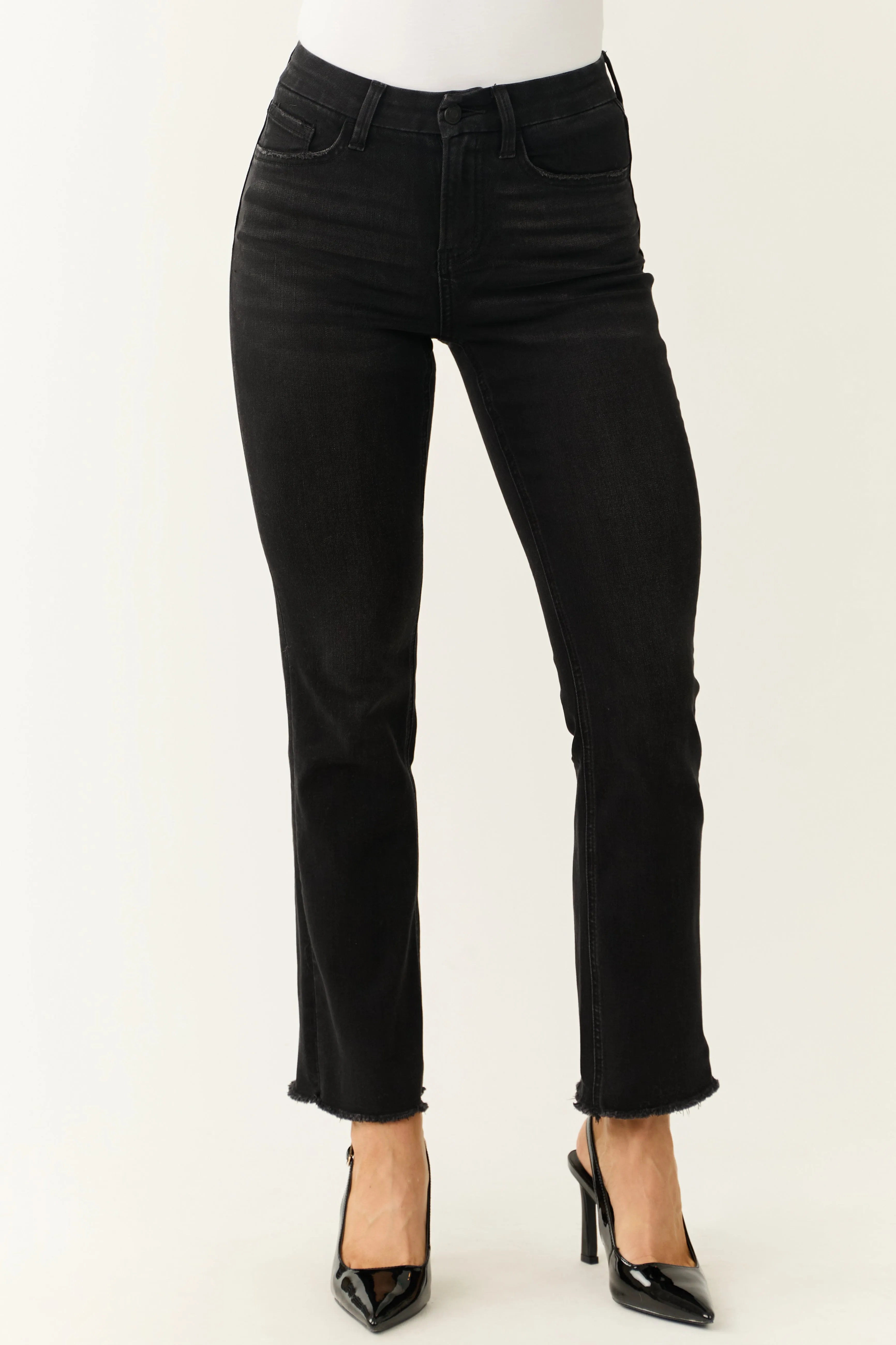 Vervet Black Slim Bootcut Raw Hem Jeans sold by Lime Lush