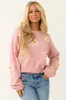 Carnation Floral Embroidered Puff Sleeve Sweater sold by Lime Lush