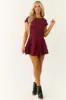 Wine Open Back Pleated Skirt Mini Dress sold by Lime Lush